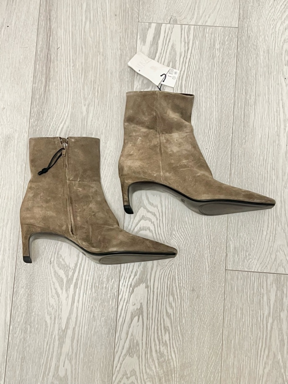 ZARA Suede Split- Leather Taupe Ankle Boots - 9 (40) NWT - Picture 10 of 14